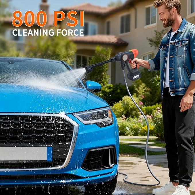 Cordless High-Pressure Washer, Includes 4.0Ah Battery and Charger, with 6-in-1 Nozzle; Portable Cordless high-Pressure Washer Ideal for car Washing, Yard Maintenance, and Household Cleaning.