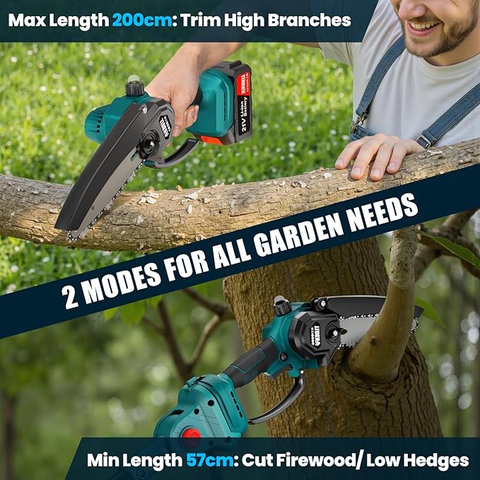 Anbull 2-IN-1 Cordless Pole Saw & 6 Inch Brushless Mini Chainsaw with 2x 4.0Ah Battery, Electric Pole Saws for Tree Trimming, with 15.5ft Max Extension Pole for Tree Branches Wood Cutting