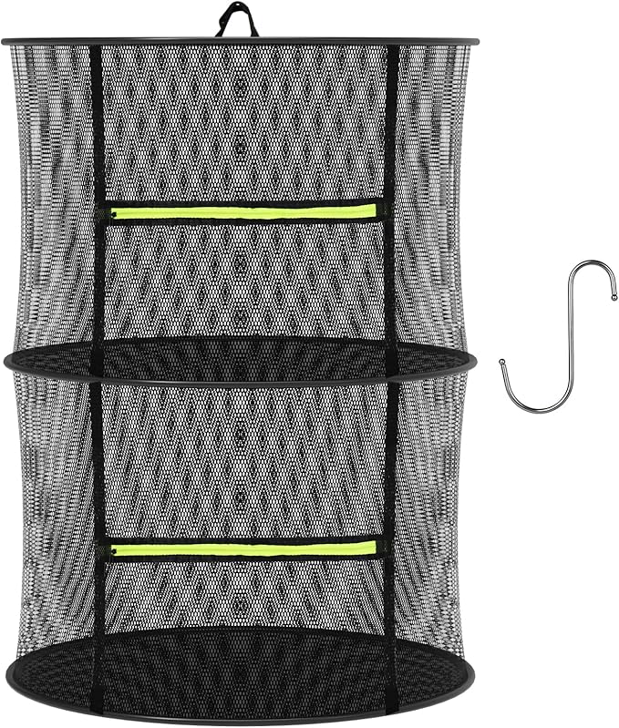 2 Layer Herb Drying Rack, Collapsible Mesh Drying Rack, Small Hanging Drying Net with Green Zipper & Hooks, Indoor Outdoor for Drying Herbs, Socks, Underwear, Seafood & Camping Food (11.81")