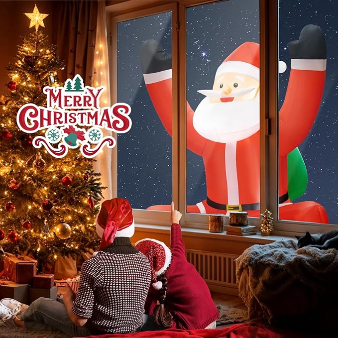 6FT Christmas Inflatable Decorations Hanging Santa Built-in Bright LEDs, Climbing Santa Claus with Gift Bag Christmas Roof Blow Up Yard Inflatables Decoration for Window Wall Outdoor Xmas New Year