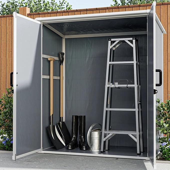 Durable 5x3ft Outdoor Storage Shed with Lockable Doors, Resin Cabinet for Bikes & Patio Furniture, Weatherproof, Gray, Secure and Spacious, Ideal for Outdoor Storage (1 Doors)
