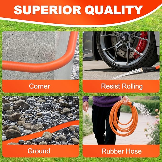 YOTOO Heavy Duty Hybrid Garden Water Hose 5/8-Inch by 100-Feet 150 PSI Kink Resistant, Flexible with Swivel Grip Handle and 3/4" GHT Solid Brass Fittings, Orange