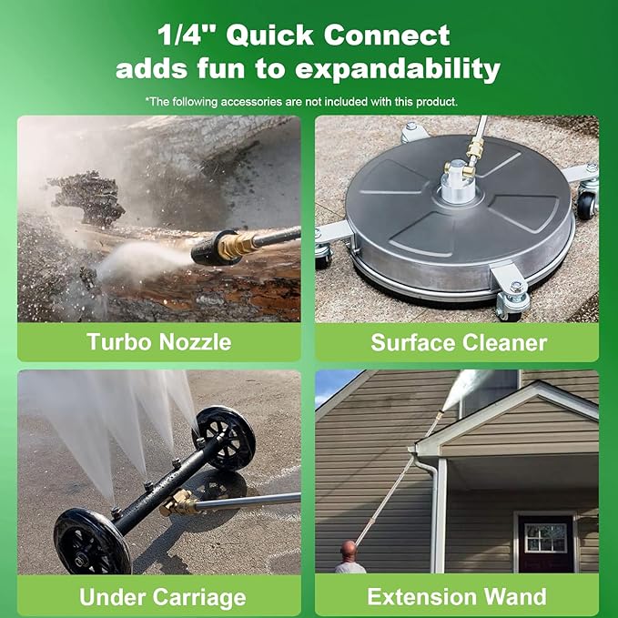 Pressure Washer 5000PSI Power Washers with M22-14mm Pressure Hose 33FT, Power Sprayers High Pressure with 1/4" QC Compatible Surface Cleaner for Home Cars Driveways, LGreen