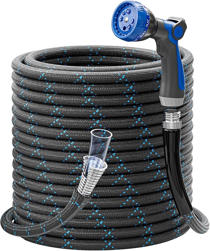 SPECILITE Garden Hose 50ft, 3-Layer Flexible Water Hose with 8 Pattern Spray Nozzle, Non-Expanding & Lightweight Stainless Steel Hose for Yard, Lawn, Outdoor-Leak Proof, No-kink & Tangle-free