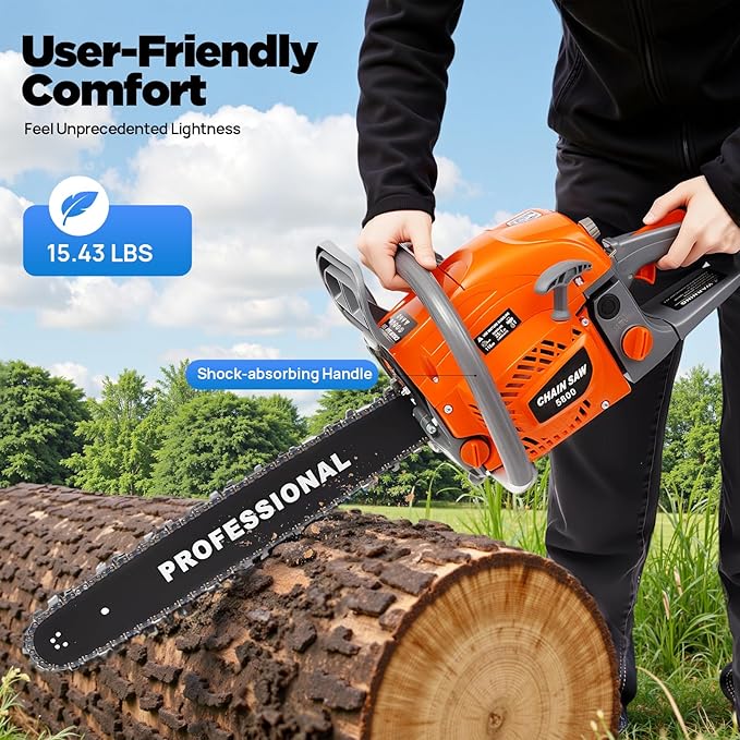 Gas Chainsaw, 2Stroke/4Stroke Gasoline Chainsaw Power Chain Saws Handheld Cordless Petrol Chainsaws For Wood Cutting Forest Felling Tree Pruning Shrub Pruning (20In 2400W 58CC)