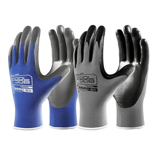 COOLJOB 20 Pairs Nitrile Dipped Safety Work Gloves with Grip, Non-slip Rubber Coated Bulk Garden Gloves for Men, Heavy-duty Oil Resistant for Truck Driver, Warehouse Box Handler, Medium, Gray Blue