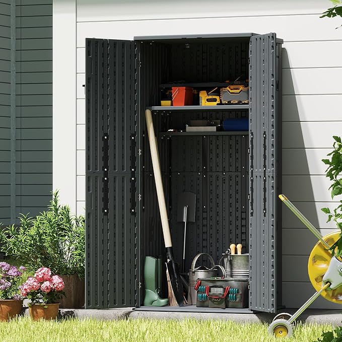 Heavy Duty Tall Storage Cabinet Outdoor Weatherproof, 28 Cuft Garage Storage Cabinet with 4 Adjustable Shelves, Lockable Kitchen Pantry Closer Organizer, 31Wx23Lx66H, Sage Grey
