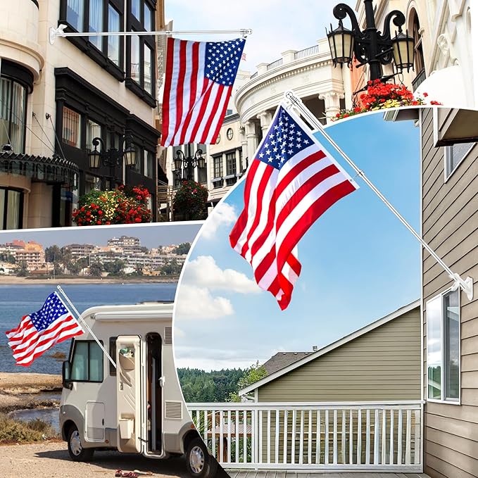 6 FT Metal Flag Pole Kit for Outside House w/ 2-Position Holder Bracket & 360° Rotating Flagpole Rings, 1" Stainless Steel Spinning Outdoor Porch Wall Mounted Flag Poles for 3x5 4x6 Flag(6 FT, Silver)