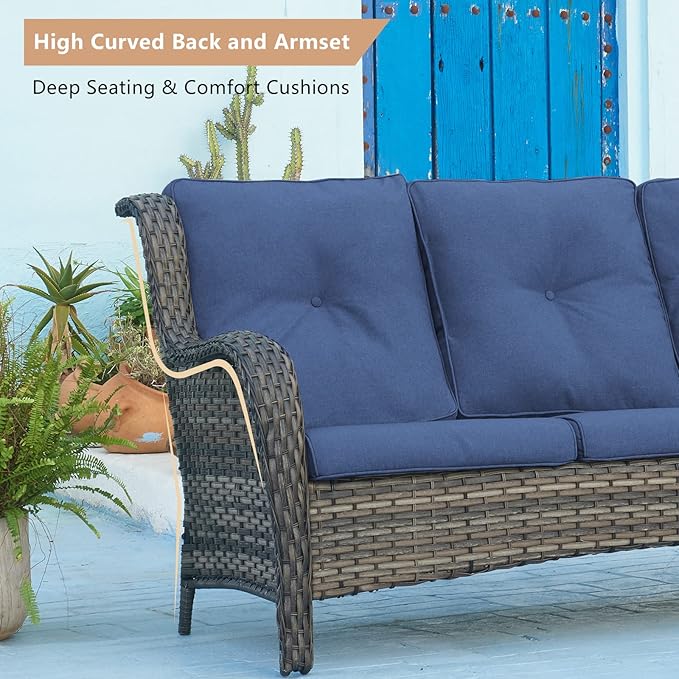 HUMMUH Patio Furniture with Fire Pit 4-Piece Wicker Outdoor Sectional Couch with Swivel Rocking Chairs, Propane Fire Pit Conversation Set for Garden, Backyard, Deck