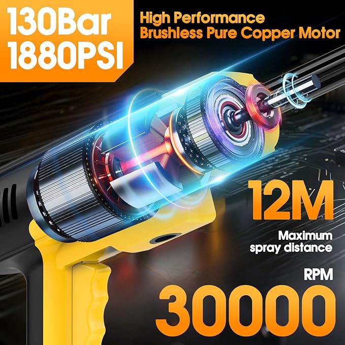 Cordless Pressure Washer, 21V Portable Pressure Washer Cordless, 130Bar Powerful car Washer with 2 * 3.0AhBattery&Multifunctional Nozzle, for Cars/Floors/Gardens