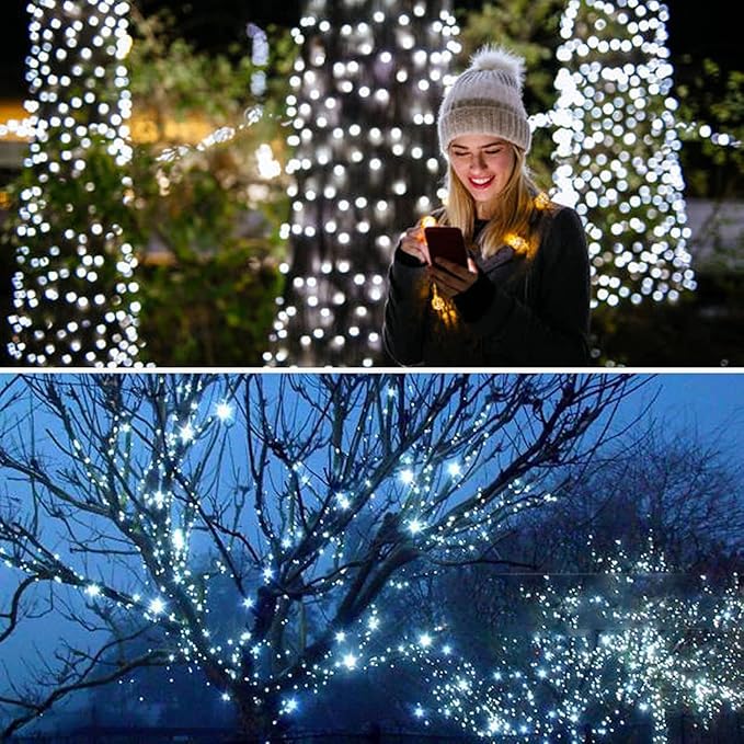 Connectable 300LED 99Ft 13Modes String Lights Indoor Outdoor | Extendable Green Wire Cool White Christmas Tree Lights with Timer | Twinkle Fairy Light Plug in for Xmas Tree Garden Decor(Cool White)
