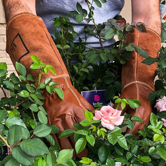 ArtAK Rose Pruning Gloves Leather Rose Gardening Gloves for Men and Women Long Thorn Proof Cowhide Gauntlet Protective Rose Gloves for Rose Bushes Ready to Plant Brown Garden Gloves Large