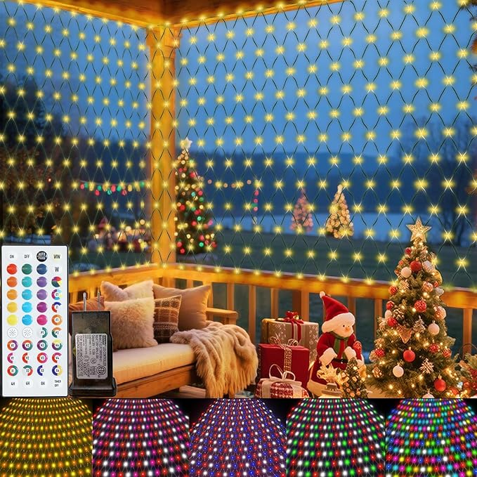 Color Changing Christmas Net Lights 9.8x6.6 ft RGB LED Net Mesh Lights with Remote for Xmas Tree Connectable Plug in, Bushes, Wedding, Garden, Indoor, Outdoor Halloween Decorations