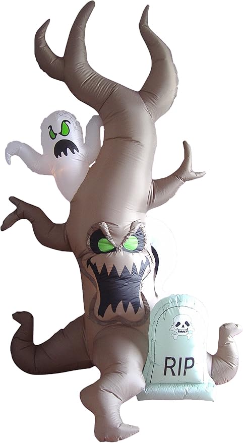 8 Foot Tall Halloween Inflatable Grave Scene with Ghost, Dead Tree Monster and Tombstone Party LED Lights Decor Outdoor Indoor Holiday Decorations, Blow up Lighted Yard Lawn Decor Home Family Outside