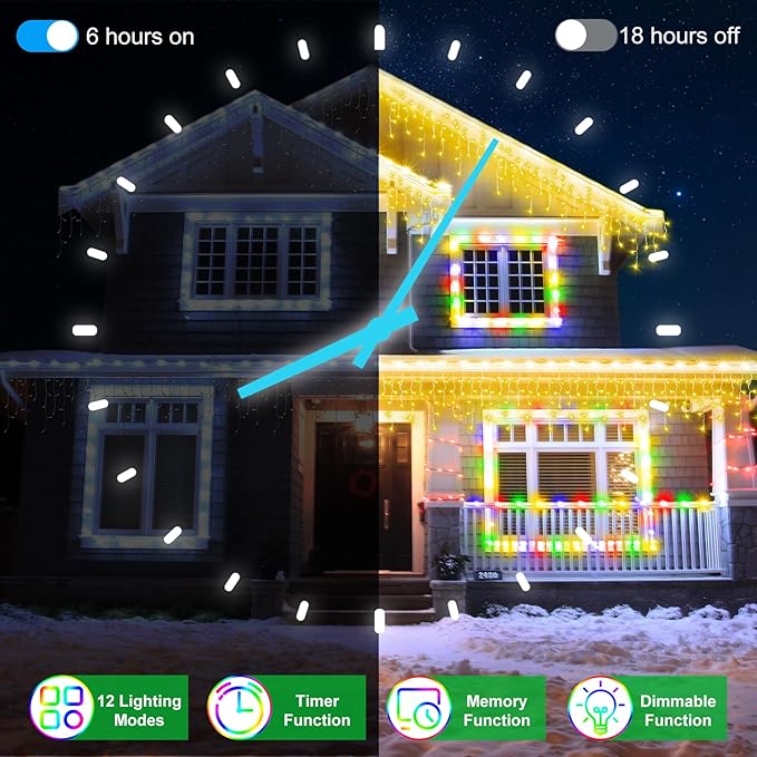 66FT 670 LED Outdoor Christmas Lights - 148 Ice Drops, 12 Pro Modes with Timer Memory & Brightness, Waterproof Hanging Ice String Light for Holiday Wedding Garden Fence House Decor (Warm White)