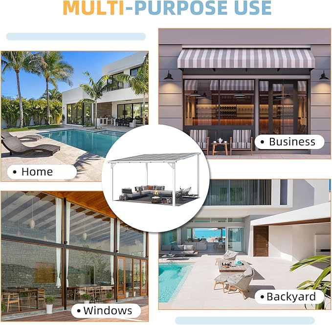 AECOJOY 12' x 12' Gazebo in White, Large Outdoor Wall Mounted Gazebos on Clearance, Patio Lean to Gazebo Metal Awnings for Decks,Patio, Porch, Backyard and More