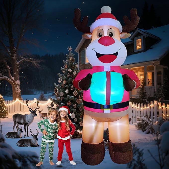 12ft Christmas Inflatable Yard Decor Build-in LED Outdoor Blow up Christmas Decorations for Yard/Lawn/Garden (12ft Reindeer)