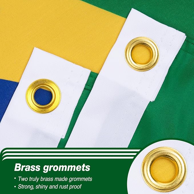 Brazil Brazilian Flag 3x5 ft Outdoor, Double Sided 3 Ply Heavy Duty Brazil National Country Flag, 100% Quality Polyester Brazilian Banner with Brass Grommets 4 Rows Stitches