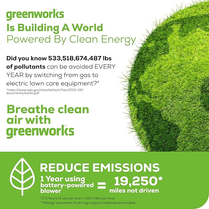 Greenworks 40V Leaf Blower/Sweeper, 150 MPH, Lightweight, Quiet, with 2.0 Ah Battery and Charger, Perfect for Residential Lawn Care, Leaf Blowing Debris, Dust, Light Snow, and More