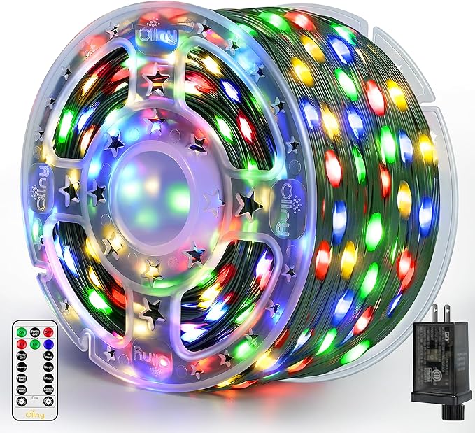 Ollny Christmas Lights 800 LED 262FT Plug in, IP67 Waterproof Green Wire Outdoor Christmas Lights with Remote, 8 Modes with Timer String Light for House Indoor Xmas Decorations Multicolored
