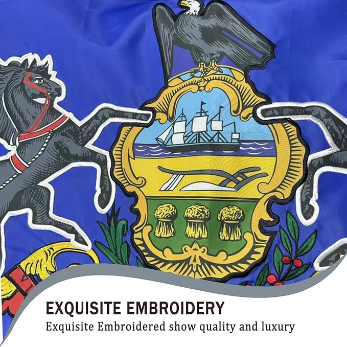 ROTERDON Pennsylvania State Flag 3x5 FT, Embroidered Pennsylvania Flags for Boat, USA PA Banner with Brass Grommets Double Stitched, 210D Heavy Duty Nylon Outdoor