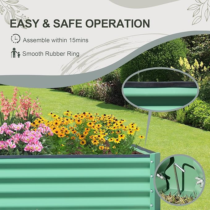 Domi Raised Garden Beds Outdoor, 8x4x1.5Ft Thickening Tall Metal Rectangular Deep Root Box Planter for Vegetables, Flowers, Herbs, and Succulents 1.5" Deep w/ 342 Gallon Capacity - Green