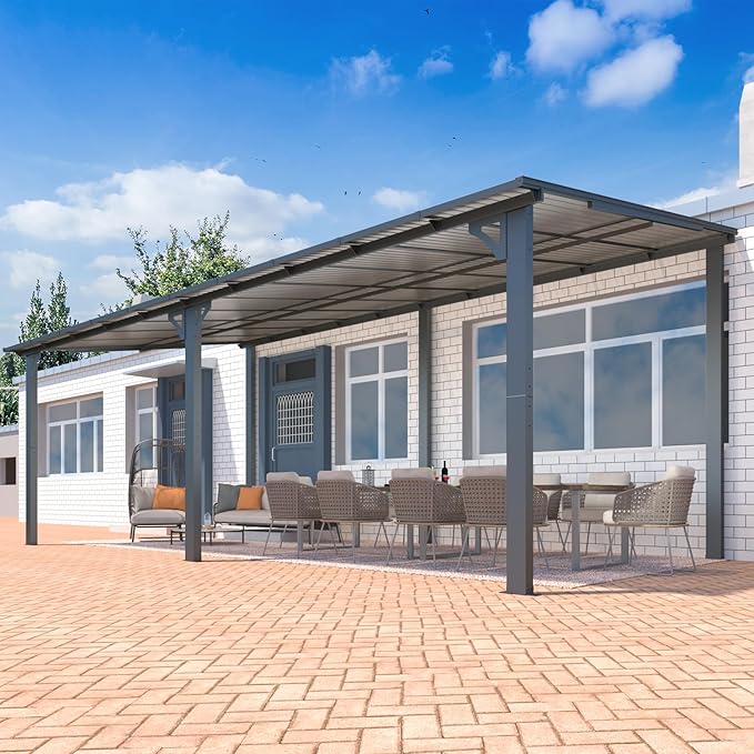 AECOJOY 20' x 10' Outdoo Gazebo for Patio, Large Wall-Mounted Pergolas and Gazebos Clearance Hard Top 10x20 Lean to Metal Gazebo Shelter Patio Roof, Heavy Duty Awnings for Patio, Decks