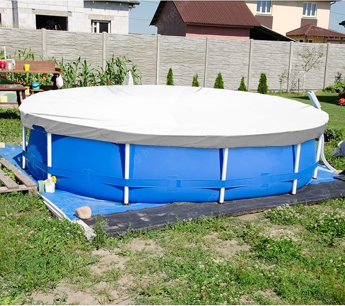 ECOOPTS 6 ft Waterproof Round Polyester Pool Cover for Above Ground Pools, Swimming Pool Cover Protector Winter Safety Cover (Light Grey)