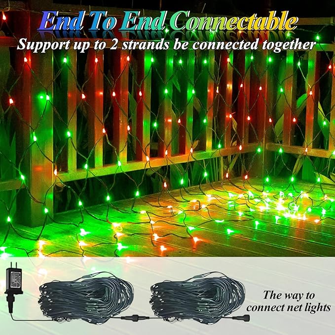 300LED Christmas Net Lights, 14.8ft x 5ft Mesh Lights Outdoor Green Wire 8 Modes Timer, Waterproof Connectable String Lights for Bushes Xmas Tree Garden Holiday Party Decor - Red Green