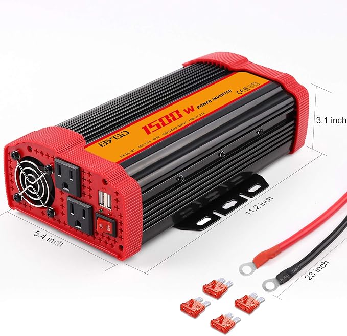 BYGD 1500W Power Inverter DC 12V to 110V AC Converter and Peak Power 3000W Car Inverter with 4.2A Dual USB Ports Quick Charging Car Charger, Solar Inverter ETL Listed