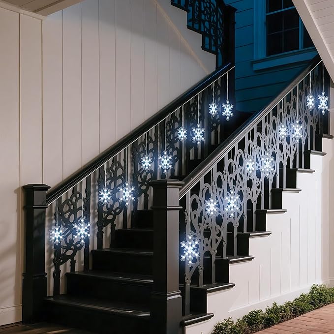 Christmas Snowflake Icicle Lights,9 ft 150 LEDs Curtain Lights with 10 Drops, 3 Strands Connectable, Waterproof Twinkle Effect Icicle Fairy Light for Eaves Window Yard Indoor Outdoor Xmas Tree