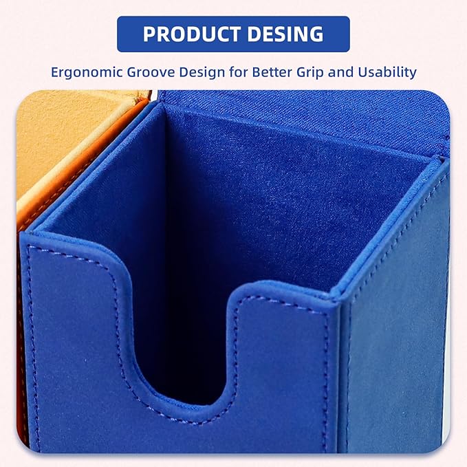 Magic Card Deck Box for MTG Single Deck Card Box fits 100+ TCG Sleeved Cards Soft Leather Card Box Top loading Card Boxes Magic Gift for MTG TCG CCG (Vertical,Dark Blue)