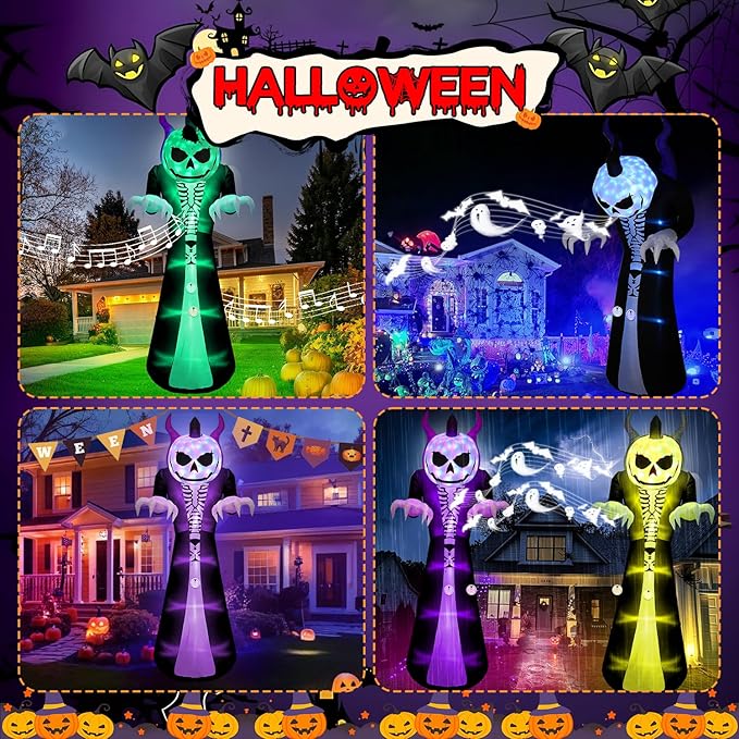 Elegear 10FT Halloween Inflatable Blow Up with Motion-Activated Screaming, 8-Mode Color Changing Light, Giant Grim Reaper Ghost Inflatables Outdoor Decorations for Yard Lawn Garden Porch Party