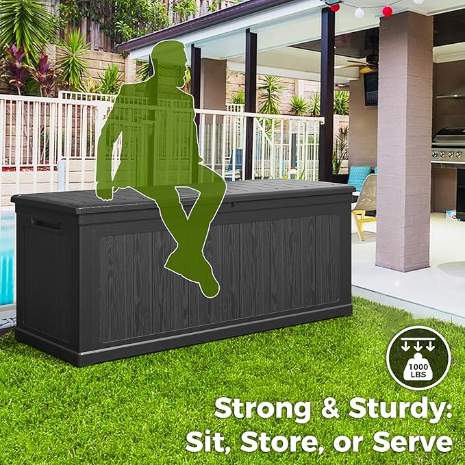 Lyromix 260 Gallon Outdoor Extra Large Resin Storage Box, Waterproof Deck Box Lockable & UV-Resistant, Outside Cushion Storage for Patio Furniture, Garden Tools, Pool Accessories, Black