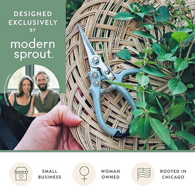 Modern Sprout Pruning Shears for Gardening, Herb Snips, Flower Cutting Scissors, Indoor Plant Shears, Lightweight, Ergonomic, Carbon Steel Blade, Easy-Lock Safety, Aesthetic (Lavender)