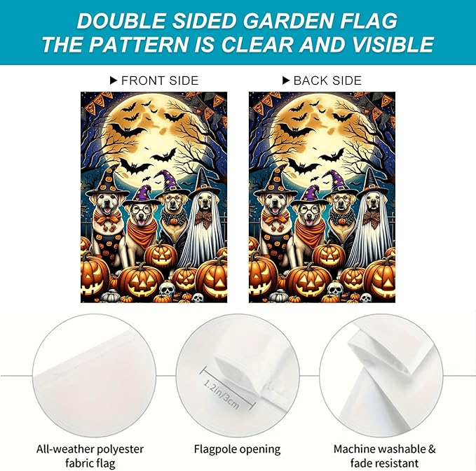 Halloween Garden Flag 12x18 Inch Dog Costume Party Flag Double Sided Spooky Pumpkin Yard Banner Outdoor Decoration for Porch Lawn Patio Seasonal Decor