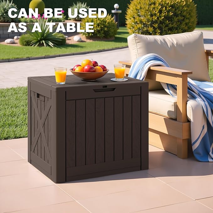 Greesum 40 Gallon Resin Deck Box, Outdoor Storage for Patio Furniture, Garden Tools, Pool Supplies, Weatherproof and UV Resistant, Lockable, Brown