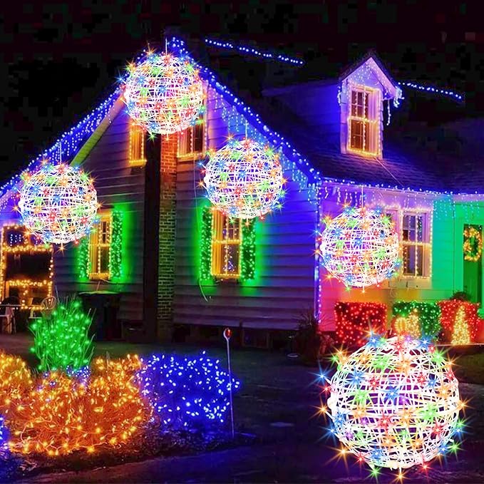 Christmas String Lights Outdoors,4 Pack 15.74" Sphere Lights,Ball Tree Garden Globe Lights for Home, Party, Christmas, Porch Patio,Wedding, Garden,Tree Decoration with Plug