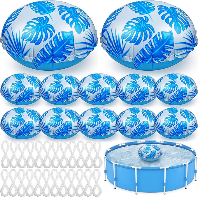 12pcs 4ft Pool Pillows for Above Ground Pools, Cover Balloon Winterizing Inflatable Air Pillow Float with Ropes PVC Ice Equalizer Closing Winter Swimming Ball Accessories