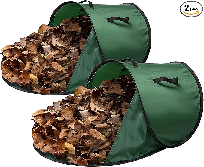 2 Pcs Foldable Pop Up Leaf Collector, Miniature Leaves Pickup and Loader Bag, Lawn Portable Leaf Bags for Cleaning Up Garden Weeds Branches Waste Trash