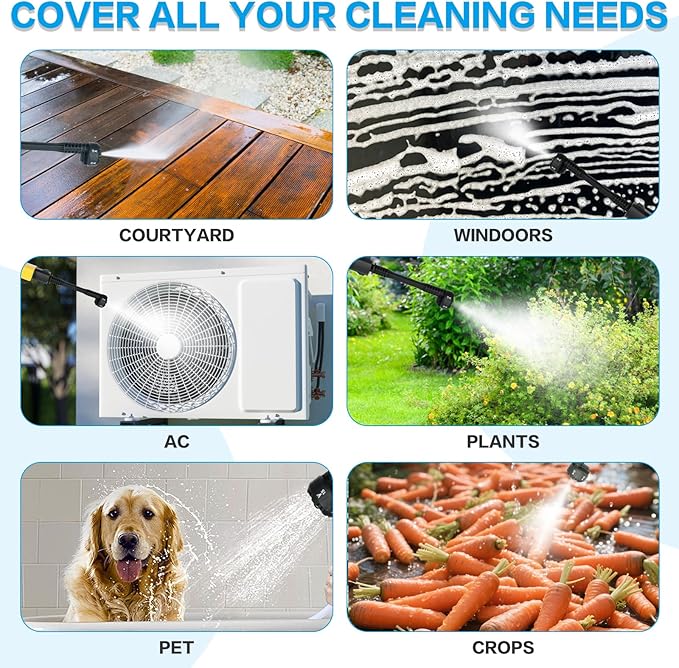 Cordless Pressure Washer, 990 PSI Portable Battery Power Washer with 6-in-1 Nozzle, 3.0Ah Battery, Electric Car Pressure Washer Handheld for Car Floor Fence Wall Cleaning