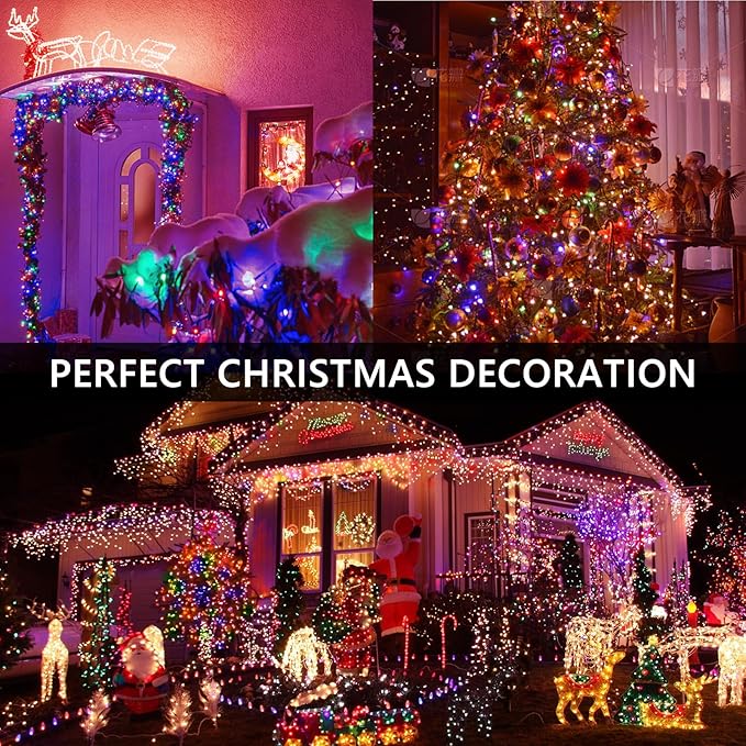 50FT 1000 LED Cluster Christmas Lights, Christmas Tree Lights Outdoor 8 Modes with Timer & Remote, Firecrackers String Lights Waterproof for Garland Party Xmas Decorations, Multicolor