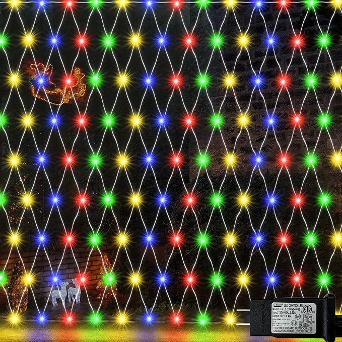 Colorful Net Lights, 360 LED Outdoor Christmas Net Mesh Lights for Bushes 21x5 ft, 8 Modes Waterproof Twinkle String Lights Connectable for Halloween Hedge Yard Garden Party Decor