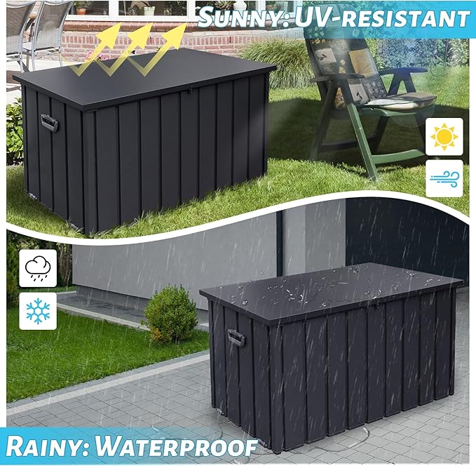 Outdoor Storage Box, 200 Gallon Metal Deck Box Built-in a Oxford Fabric Storage Bag, Lockable & Waterproof Outside Patio Storage Box - Gray