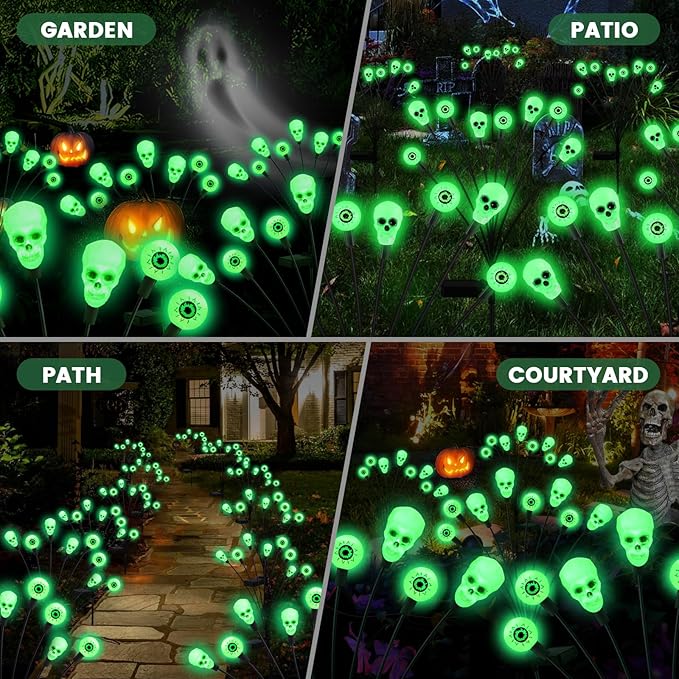 Solar Lights Outdoor,Halloween Decorations Outdoor, Scary Eyeball Lights,4PACKS 32LED,IP65 Waterproof,Halloween Decor for Garden/Yard/Patio/Lawn/Pathway(Green)