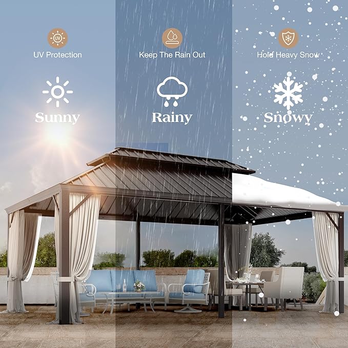HERA'S HOUSE 12’x20’ Hardtop Gazebo Canopy, Outdoor Galvanized Steel Double Roof Gazebo, Aluminum Frame Pavilion with Netting and Curtains for Patio Lawn Backyard Deck Garden