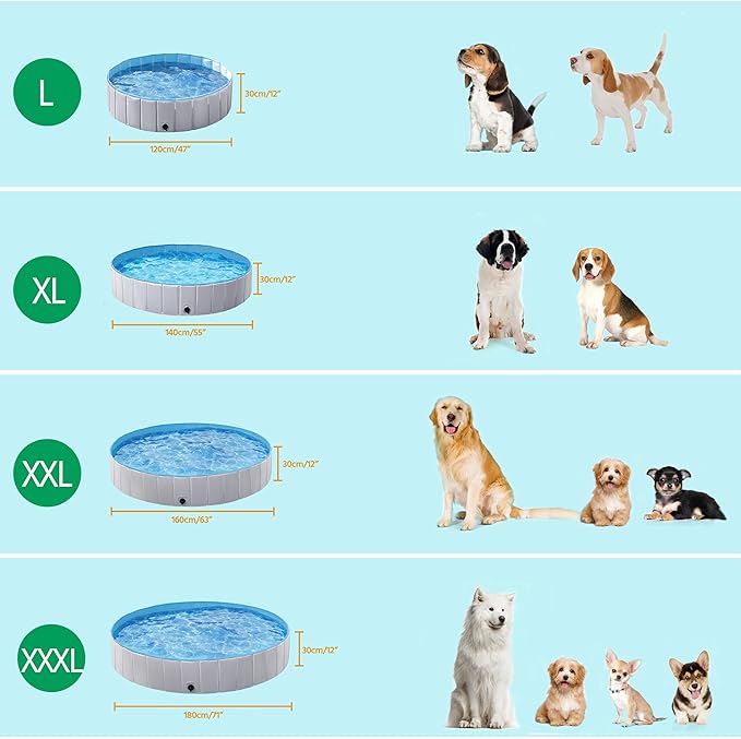 Yaheetech Foldable Dog Pool Collapsible Hard Plastic Dog Swimming Pool Portable Pet Pools Doggie Wading Pool Bath Tub for Puppy Small Medium Large Dogs, 71 x 12 Inches Gray
