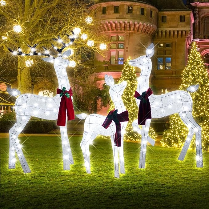 61" 3D Christmas Reindeer Family Set - Light Up Outdoor Decorations With White Lights