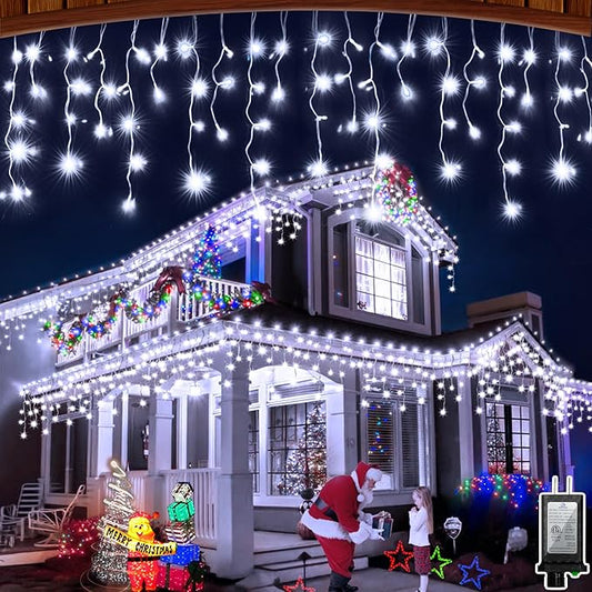 66FT 670 LED Outdoor Christmas Lights - 148 Ice Drops, 12 Pro Modes with Timer Memory & Brightness, Waterproof Hanging Ice String Light for Holiday Wedding Garden Fence House Decor (Cool White)