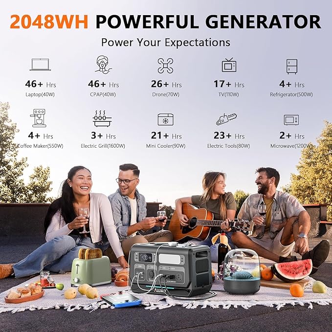 ALLWEI 2400W Portable Power Station and 2x B200 PRO Expansion Battery, 6144Wh LiFePO4 Battery 4 AC Outlets Up to 2400W for Home Backup, Outdoor Camping, RV, with 1500W AC Charging&1200W Solar Charging